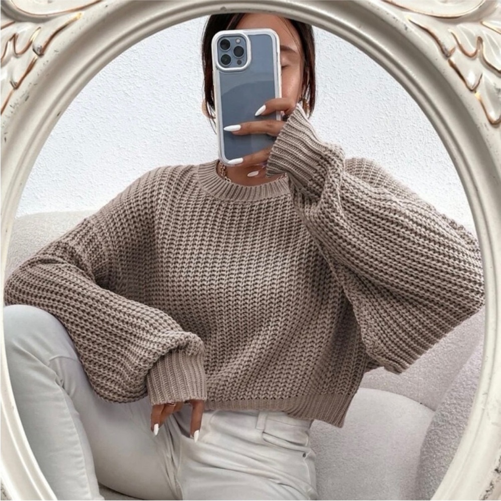 SHEIN Taupe Knit Crew Neck Sweater size medium